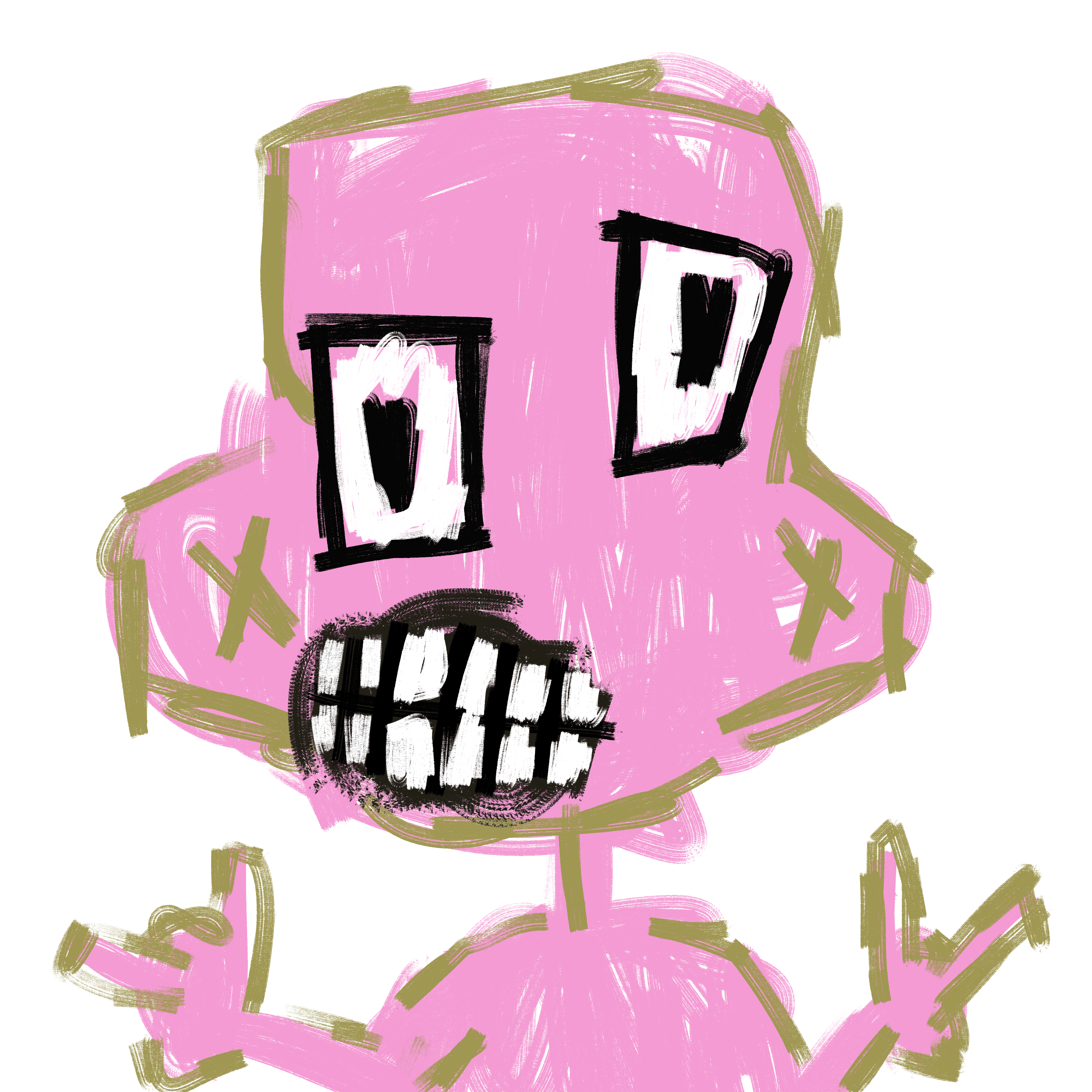 corpse pink ugly guy with square eyes and clenched teeth