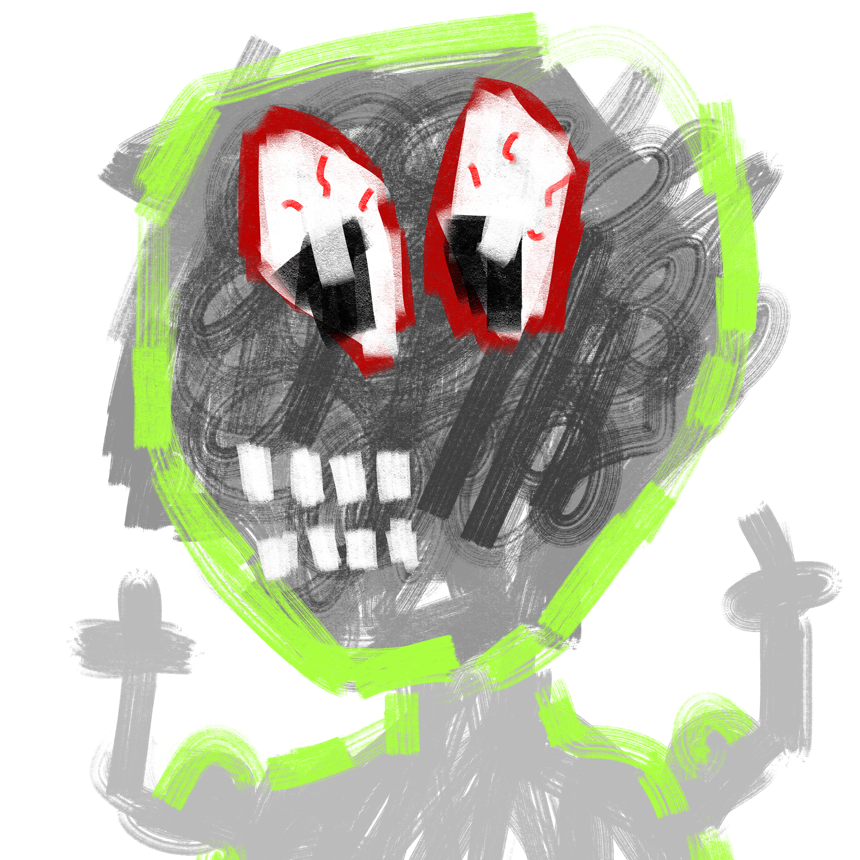 gray ugly guy with infection green outline and red eyes